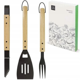 845 masyvus bbq grilio rinkinys, storas plienas, mediena, 3 vnt