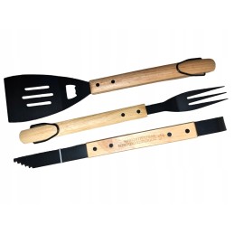 845 masyvus bbq grilio rinkinys, storas plienas, mediena, 3 vnt