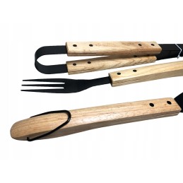 845 masyvus bbq grilio rinkinys, storas plienas, mediena, 3 vnt