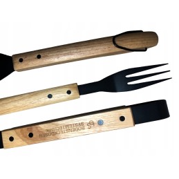 845 masyvus bbq grilio rinkinys, storas plienas, mediena, 3 vnt