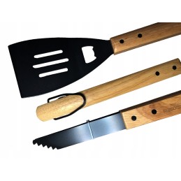 845 masyvus bbq grilio rinkinys, storas plienas, mediena, 3 vnt