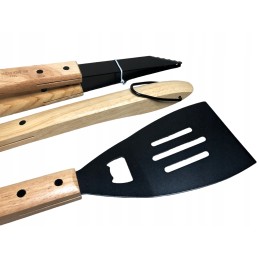 845 masyvus bbq grilio rinkinys, storas plienas, mediena, 3 vnt