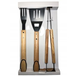 845 masyvus bbq grilio rinkinys, storas plienas, mediena, 3 vnt