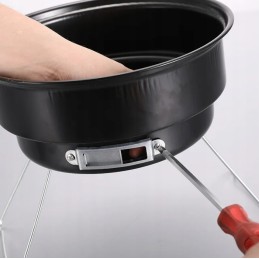 Nešiojamos apvalios turistinės anglies kepsninės su atlenkiama rankena ir priedais