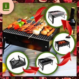 Garden charcoal grill, portable, foldable, picnic + kindling