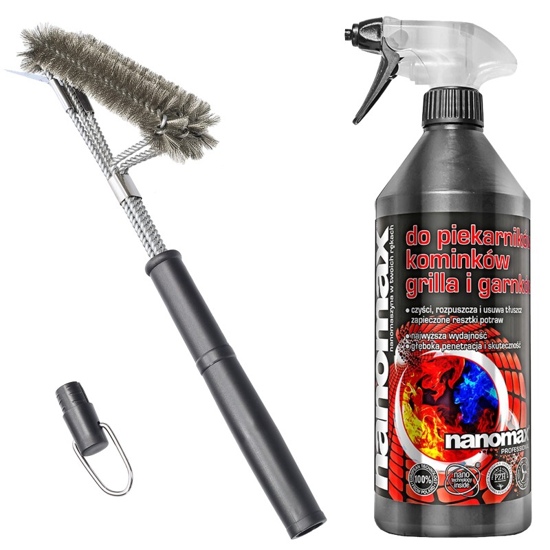 Sillar šepečių rinkinys vielinėms grotelėms, 43cm, Nanomax skystis griliui, 1l