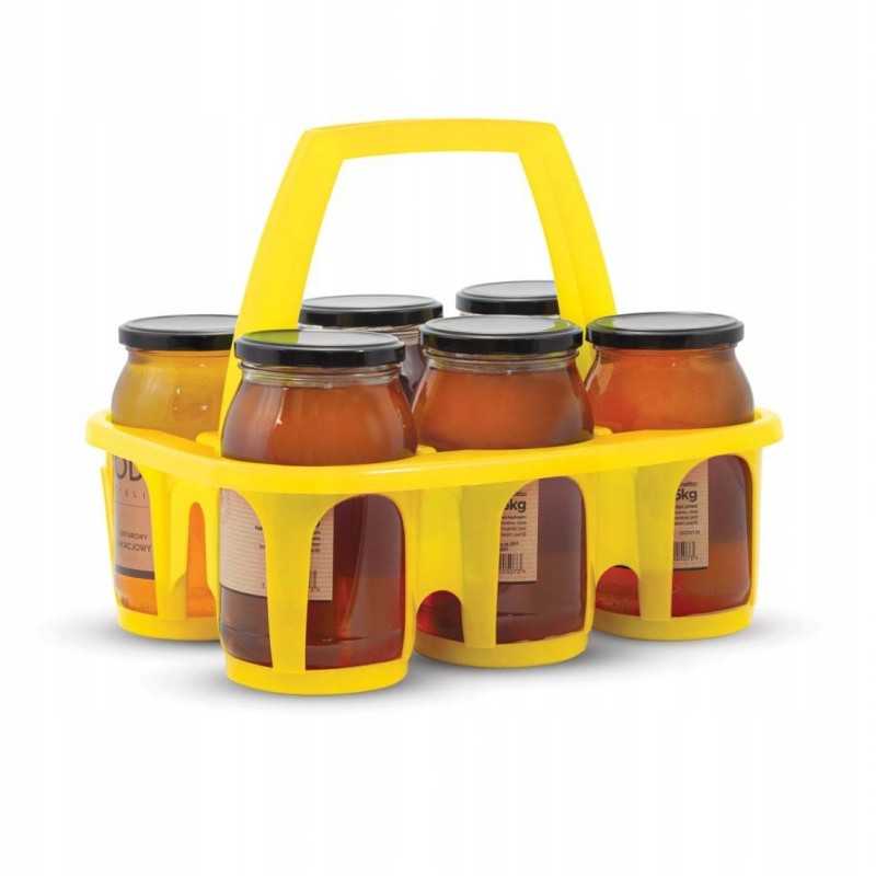 Geltona punetė skirta medaus stiklainiams transportuoti