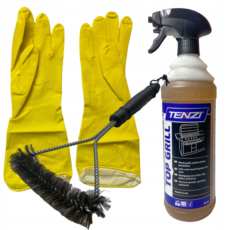 Grilio grotelių valymo šepetys, skystos pirštinės, rinkinys