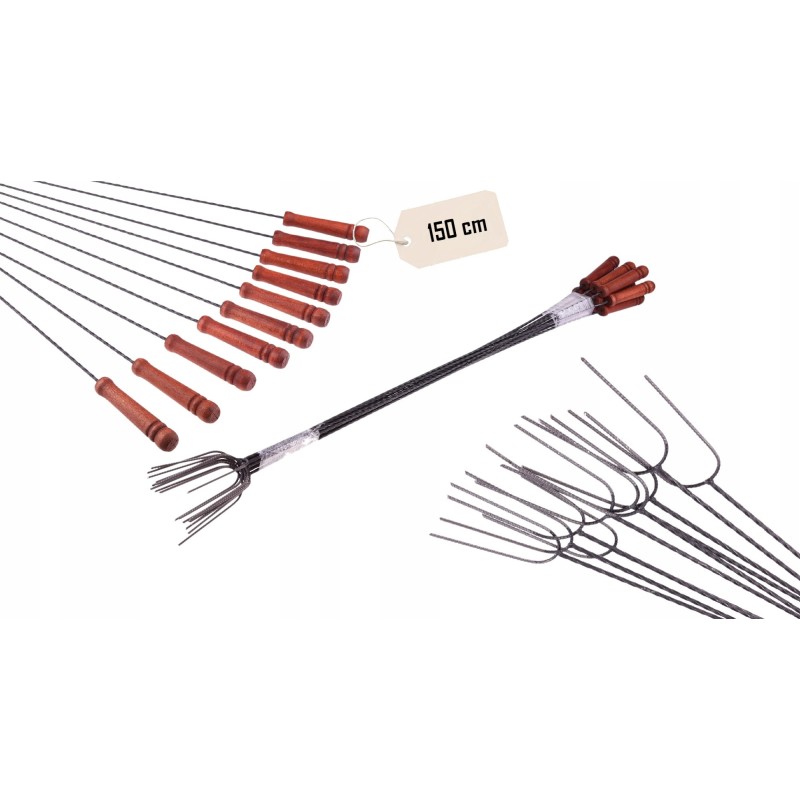 Šašlykinės laužo lazdos, šakutės, 150 cm, 10 vnt