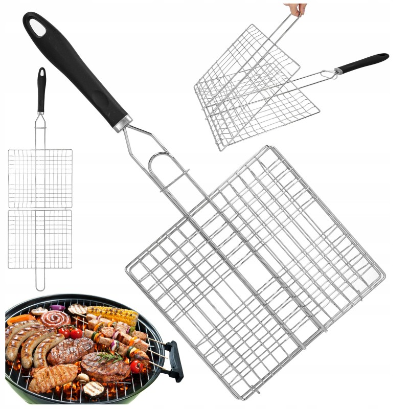 Grilio grotelės, krepšelis mėsai, žuviai, daržovėms kepti, uždaras, grotelės 23x25