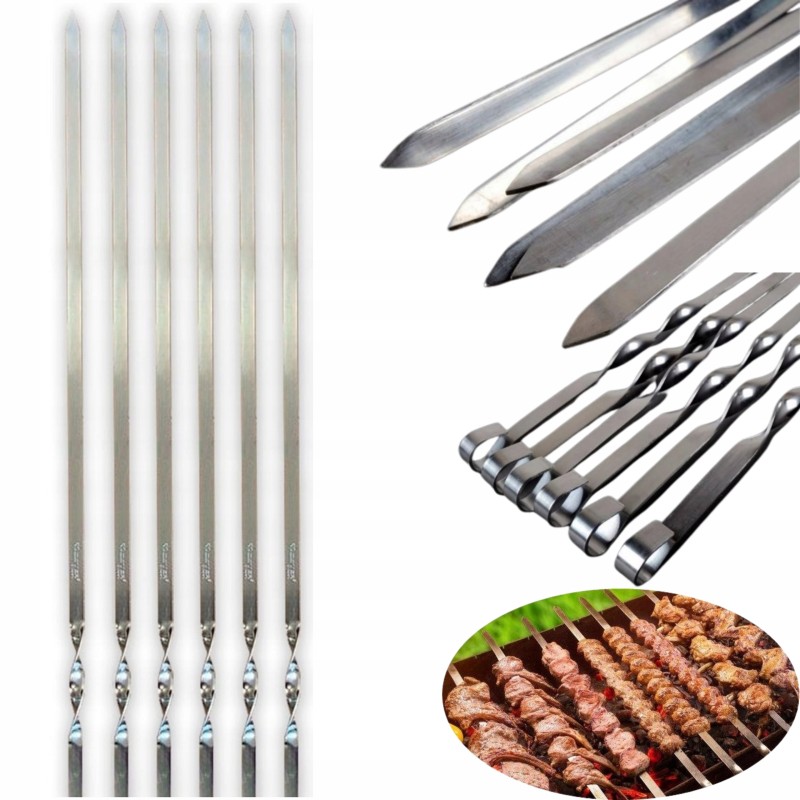 Plieniniai iešmeliai kebabams kepti, ilgi 58cm, 6 vnt