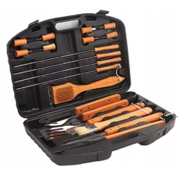 Grilio reikmenų rinkinys su medine rankena ir patogiu dovanų dėklu