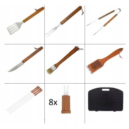 Grilio reikmenų rinkinys su medine rankena ir patogiu dovanų dėklu