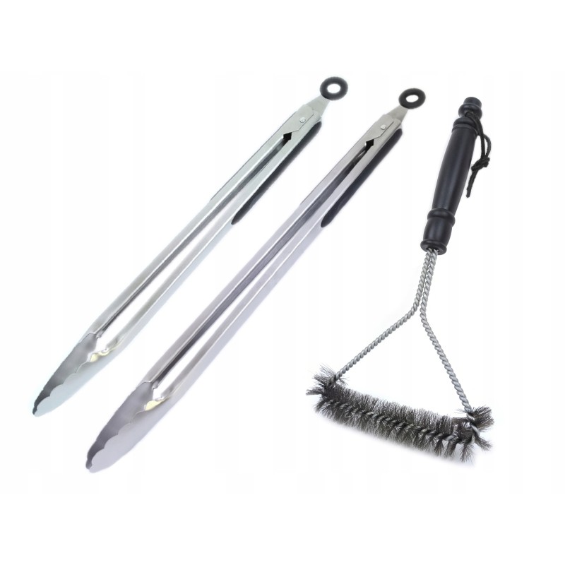 2x plieninės grilio žnyplės 40 ir 45 cm šepetys