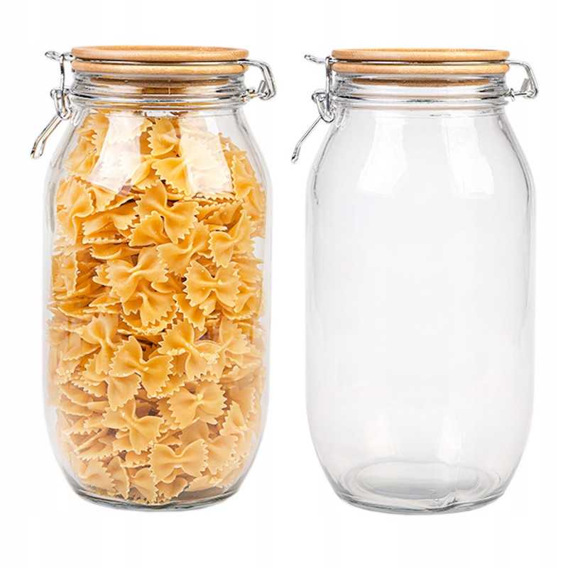 Stiklinis indelis / talpa 2300 ml su mediniu bambukiniu dangteliu + mechaniniu uždarymu + sandarikliu