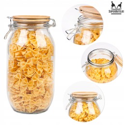 Stiklinis indelis / talpa 2300 ml su mediniu bambukiniu dangteliu + mechaniniu uždarymu + sandarikliu