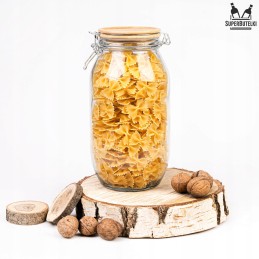 Stiklinis indelis / talpa 2300 ml su mediniu bambukiniu dangteliu + mechaniniu uždarymu + sandarikliu