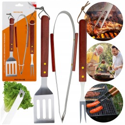 Grilio priedai kepsnių rinkinys 3 vnt stalo įrankių žnyplės
