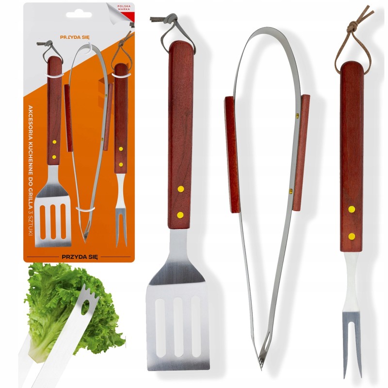 Grilio priedai kepsnių rinkinys 3 vnt stalo įrankių žnyplės