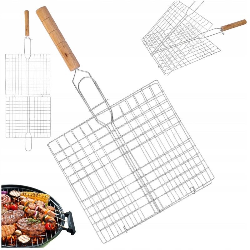 Grilio grotelės, krepšys mėsai, žuviai, daržovėms kepti, uždaros, plieninės grotelės