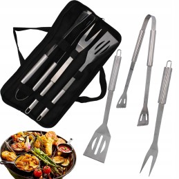 3x grilio priedai mentele šakutės grilio rinkinys grotelės + dėklas