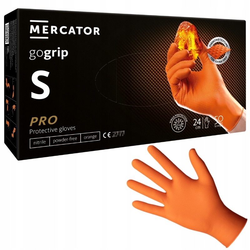 Mercator gogrip orange - pirštinės, nitrilas, be pudros su deimantine tekstūra