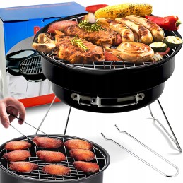 Mažos, nešiojamos, apvalios turistinės anglies kepsninės su atlenkiama rankena