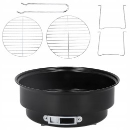 Mažos, nešiojamos, apvalios turistinės anglies kepsninės su atlenkiama rankena