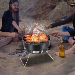 Mažos, nešiojamos, apvalios turistinės anglies kepsninės su atlenkiama rankena