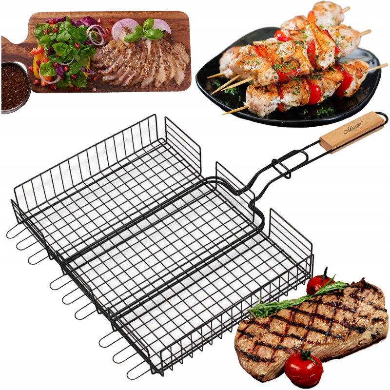 Grotelės mėsai, žuviai ir daržovėms kepti, uždaros, plieninės grilio grotelės 25x30