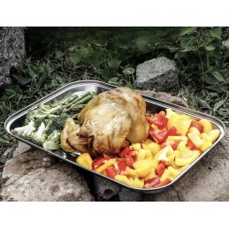 Stačiakampio formos, nerūdijančio plieno, daugkartinio naudojimo grilio padėklas