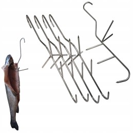 Trigubi žuvies rūkymo kabliukai su barstytuvu, ilgis 21cm, storis 3mm, rinkinyje 5 vnt.