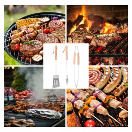 Kepsninės komplektas priedai žnyplės mentelė mėsos šakutė ilgi 3 vnt