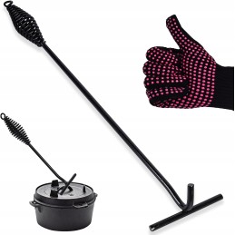 Grilio dangčio pakėlimo rankena 42cm pirštinių grilio rinkinys