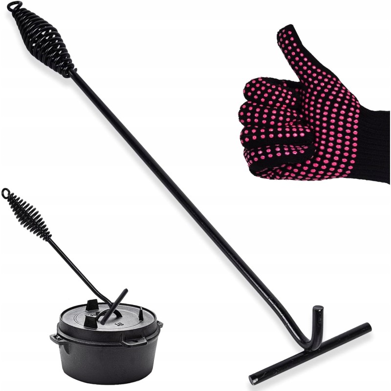 Grilio dangčio pakėlimo rankena 42cm pirštinių grilio rinkinys