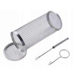 Vamzdinis grilio krepšelis 20 cm, plieninės grotelės, ekologiškas daugkartinis tinklelis