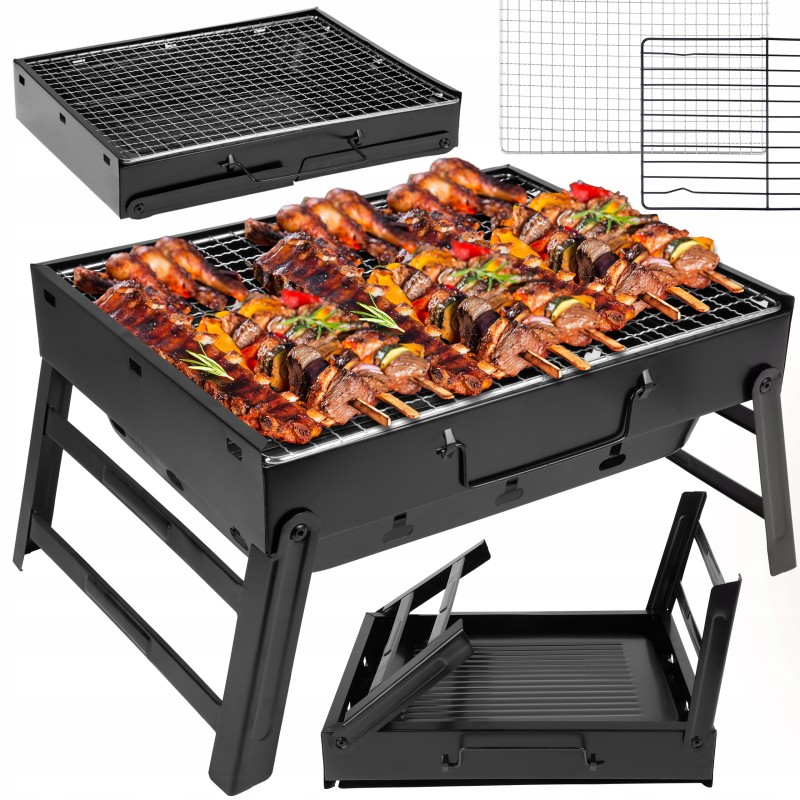 Turistinė sulankstoma anglių kepsninė, sodo lagaminas, chromuotos grotelės