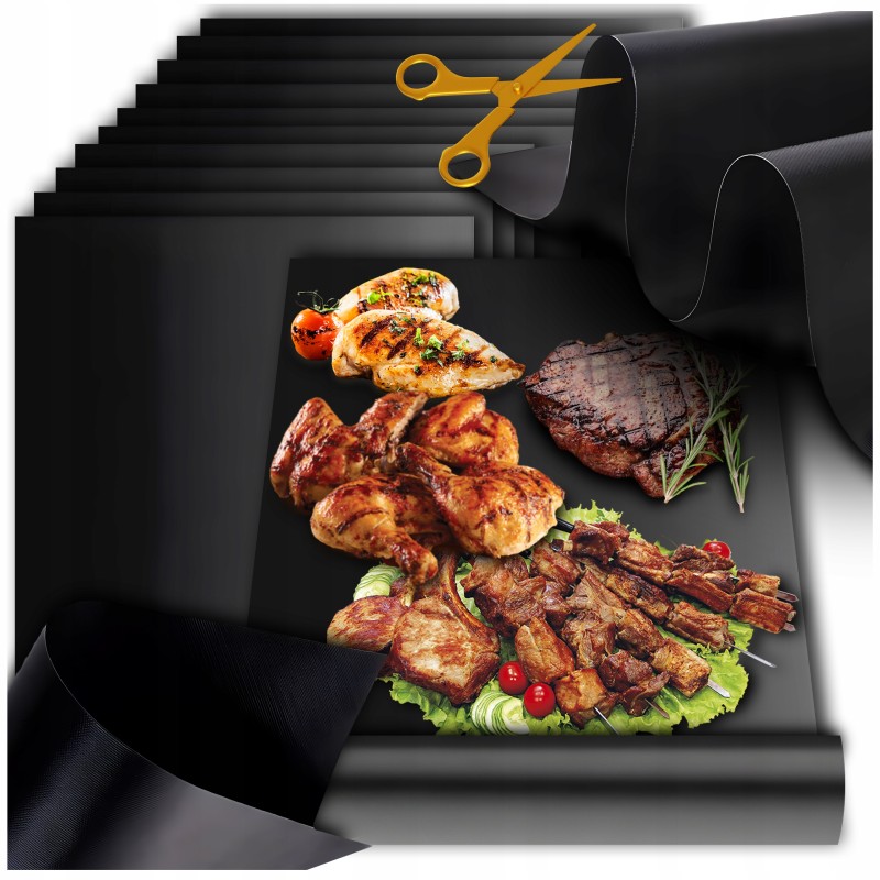 Tefloninio kilimėlio grilio kilimėlis kepimui daugkartinio naudojimo bbq padėklas 10 vnt