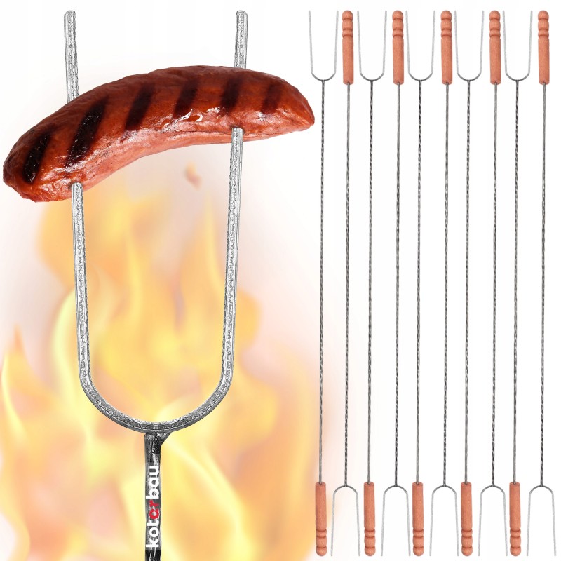 Grilio laužo šakutės, židinio šakutė 99 cm, dešros įdėklas, 10 vnt