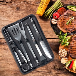 Priedai: kepsninės stalo įrankiai dėkle su rankena, 5 plieniniai indai