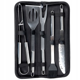 Priedai: kepsninės stalo įrankiai dėkle su rankena, 5 plieniniai indai