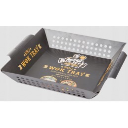 Padėklas, krepšelis, keptuvė, priedai kepimui ant grotelių, grilis be riebalų.