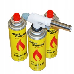 Liepsnos pistoleto dujų degiklis su automatiniu pjezo uždegimu + 3 Alpen stovyklavimo dujos