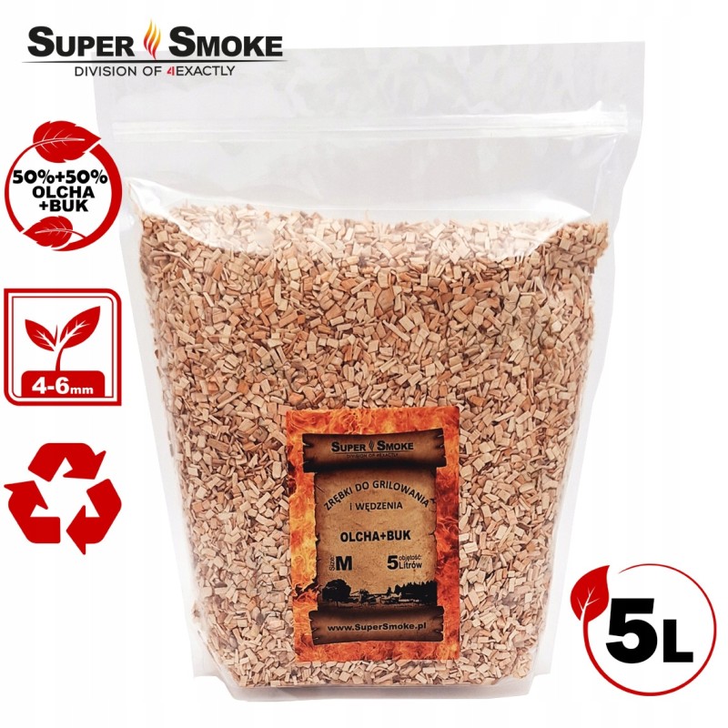 Super dūmų rūkymo traškučiai, buko + alksnio mišinys, dydis: m 5 litrai, doypac