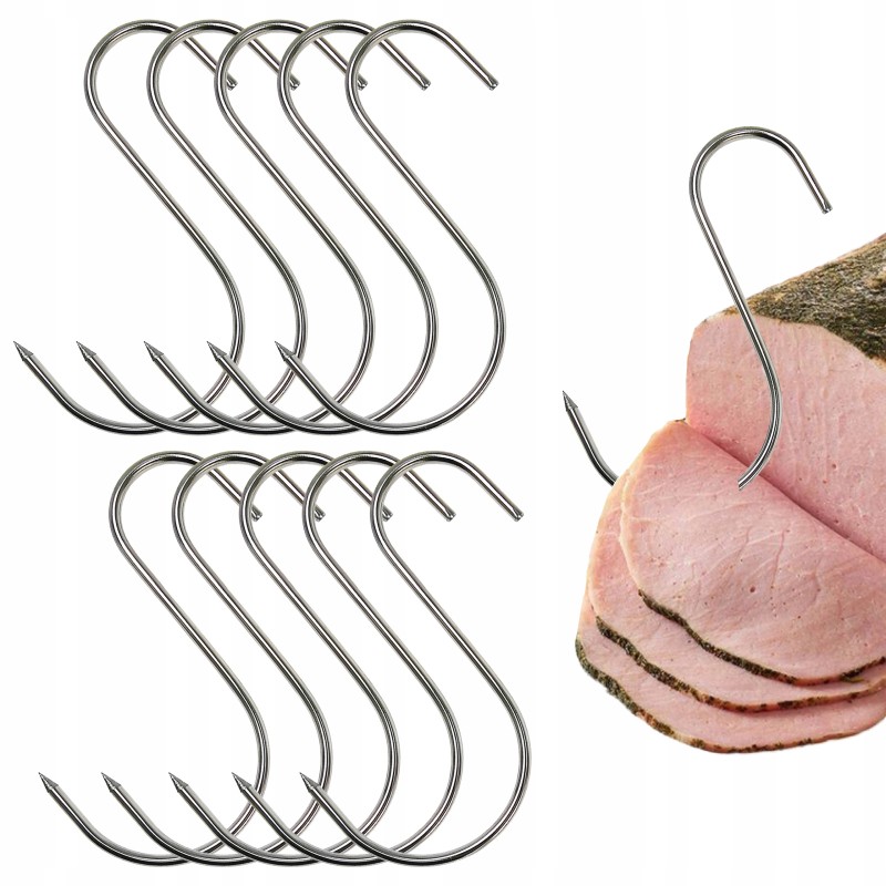 S-310 maži rūkymo kabliukai, 10 cm, mėsai rūkyti, stiprus, nerūdijantis plienas