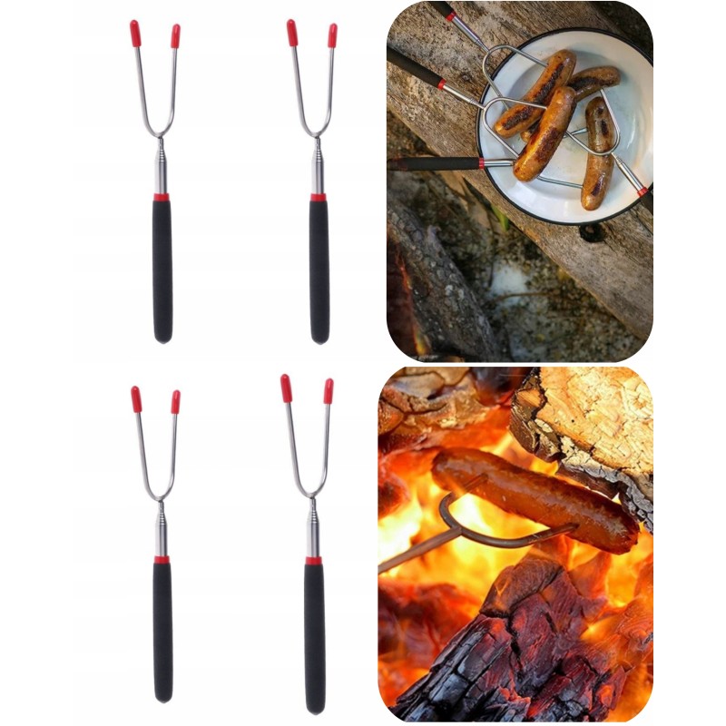 Teleskopiniai stulpai, sulankstomas židinys, grilio šakutė