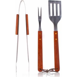Grilio stalo įrankiai, 3 vnt., medinės rankenos, prekės kodas: 5012055-a