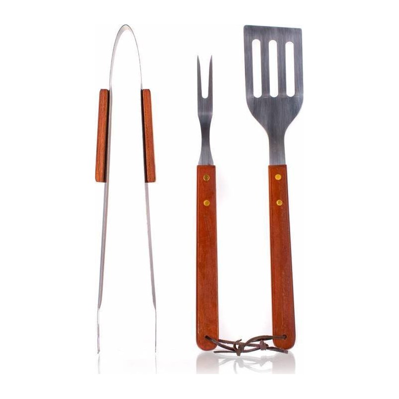 Grilio stalo įrankiai, 3 vnt., medinės rankenos, prekės kodas: 5012055-a