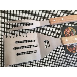 Grilio stalo įrankių rinkinys, žnyplės, šakutė, mentelė