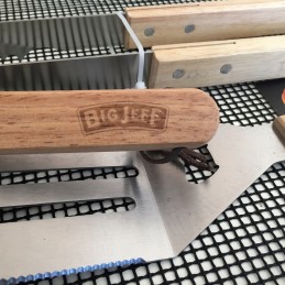 Grilio stalo įrankių rinkinys, žnyplės, šakutė, mentelė